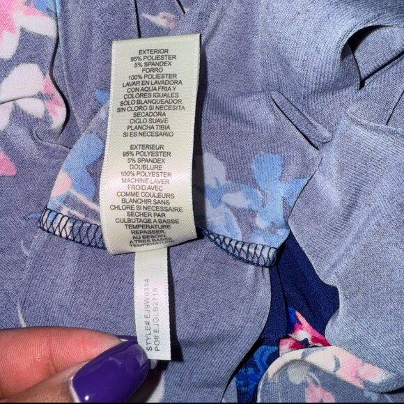 LEliza J's  Floral Navy Blue Puff Sleeve Waist Tie Leg Slit Long Dress Sz 18W - Picture 12 of 12